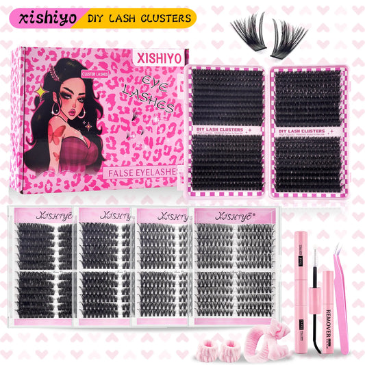 Xishiyo DIY Lash Clusters Eyelashes Extension Kit 30D-100D Curls 9-16Mm Mixed Length Wispy Manga Individual Lashes for Makeup & Cosmetic Use Sets